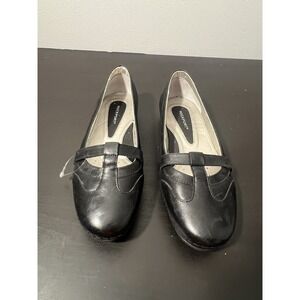 Rockport Women's Black Leather T-Strap Comfort Flats US 8.5M Slip On Shoes